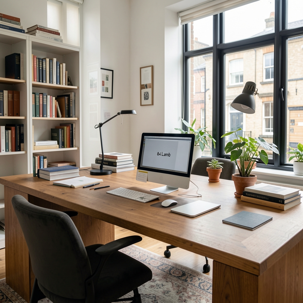 The editorial workspace at 63 Hatton Garden, London — a clean open-plan office with natural light, a central wooden table, and notebooks open on a dietary research text